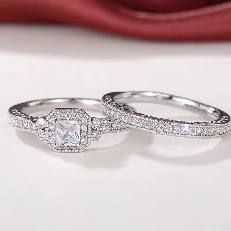 Sterling Luxury Duo – 925 Silber Ring-Set mit Zirkonia, 2-teilig
