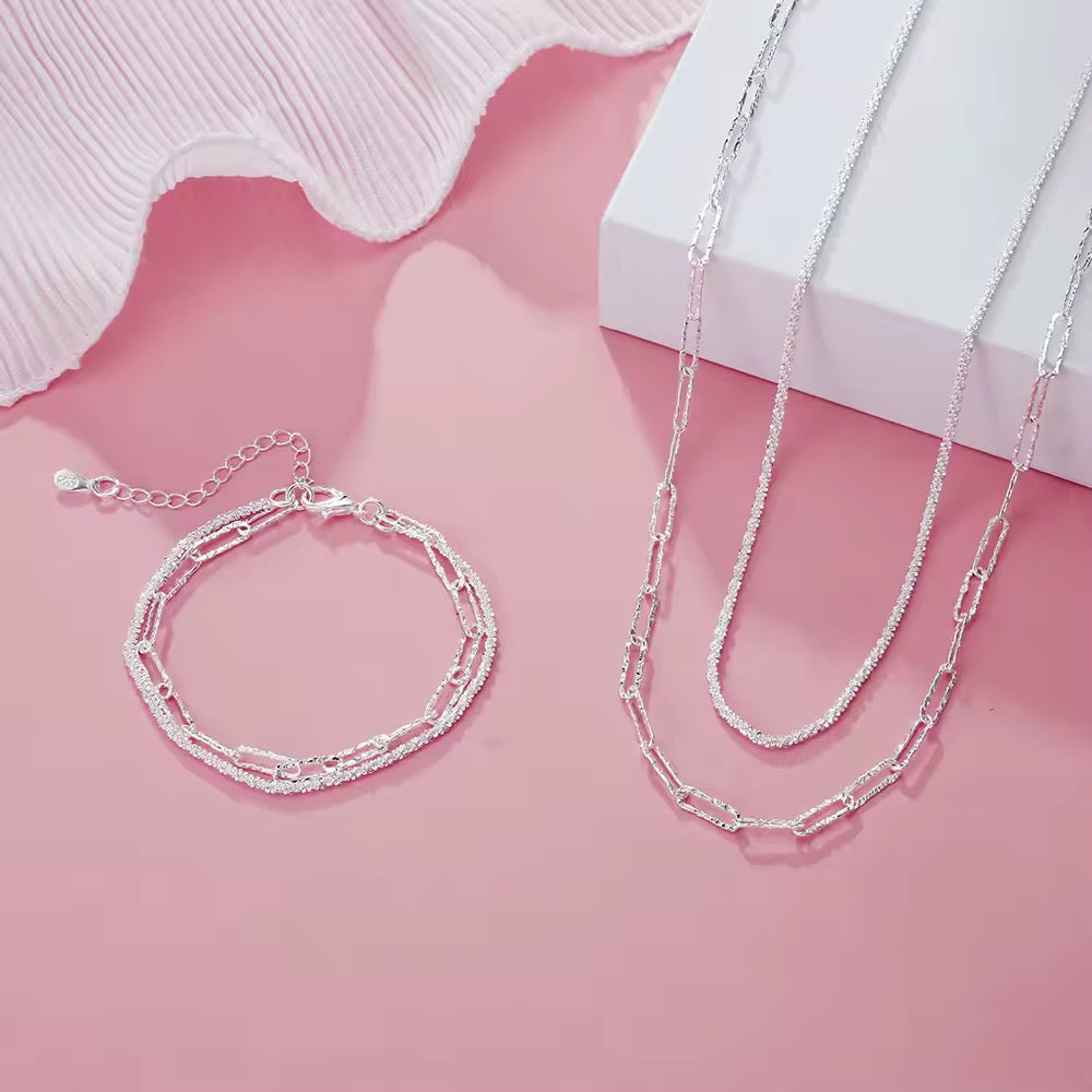 Éclat Argent – Elegantes 925er Silber Halsketten- & Armband-Set