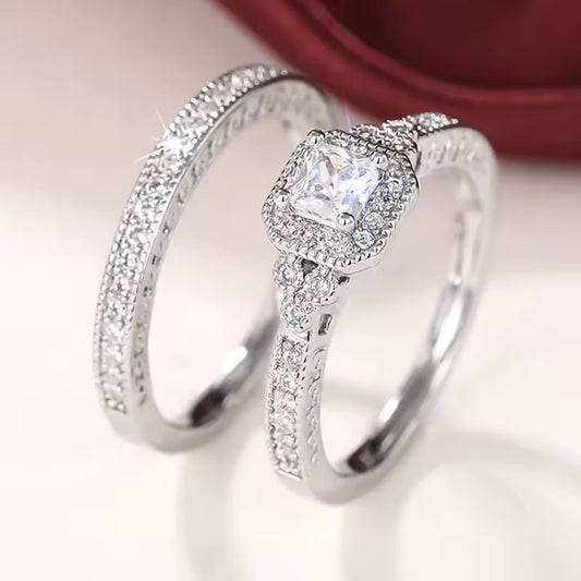 Sterling Luxury Duo – 925 Silber Ring-Set mit Zirkonia, 2-teilig